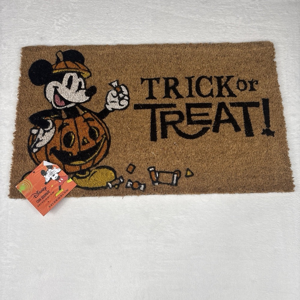 Disney Mickey Mouse Pumpkin Head Outdoor Coir Halloween Welcome Doormat 18"x30"